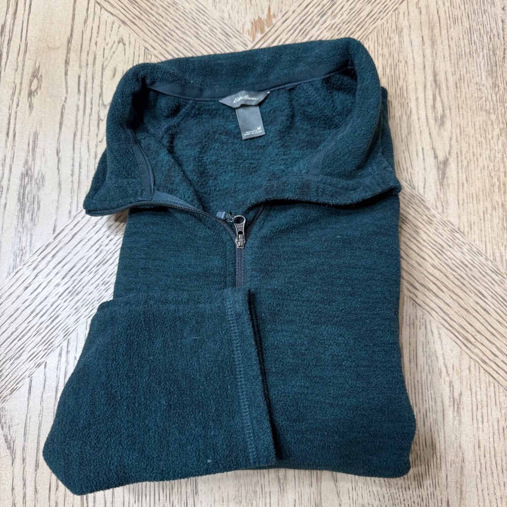 Eddie Bauer‎ Womens Medium Green Fleece  Quarter Zip Pullover Jacket Sweater